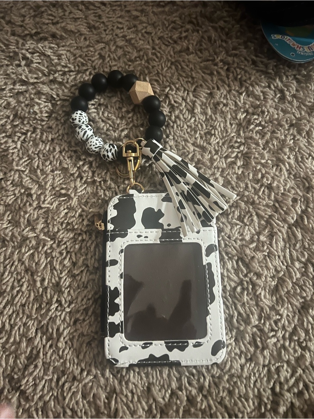 Cow Print Card Holder Wristlet with Tassel
